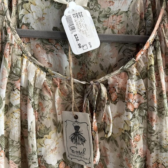 EASEL Los Angeles Ruffled Sleeve Dress Faded Sage Floral Size L - Picture 2 of 5